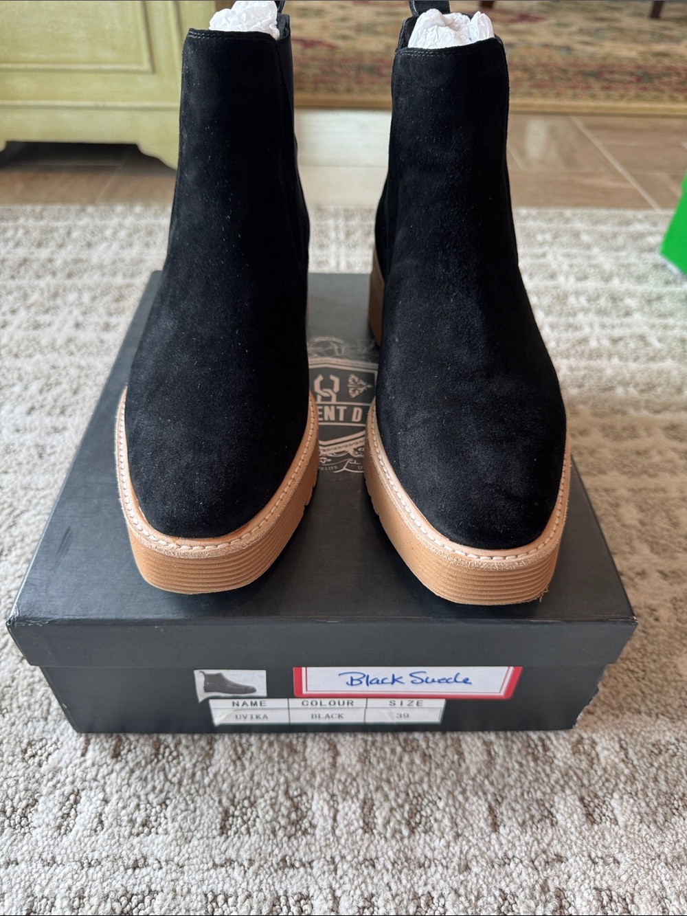Black Suede Platform Ankle Boots - Women